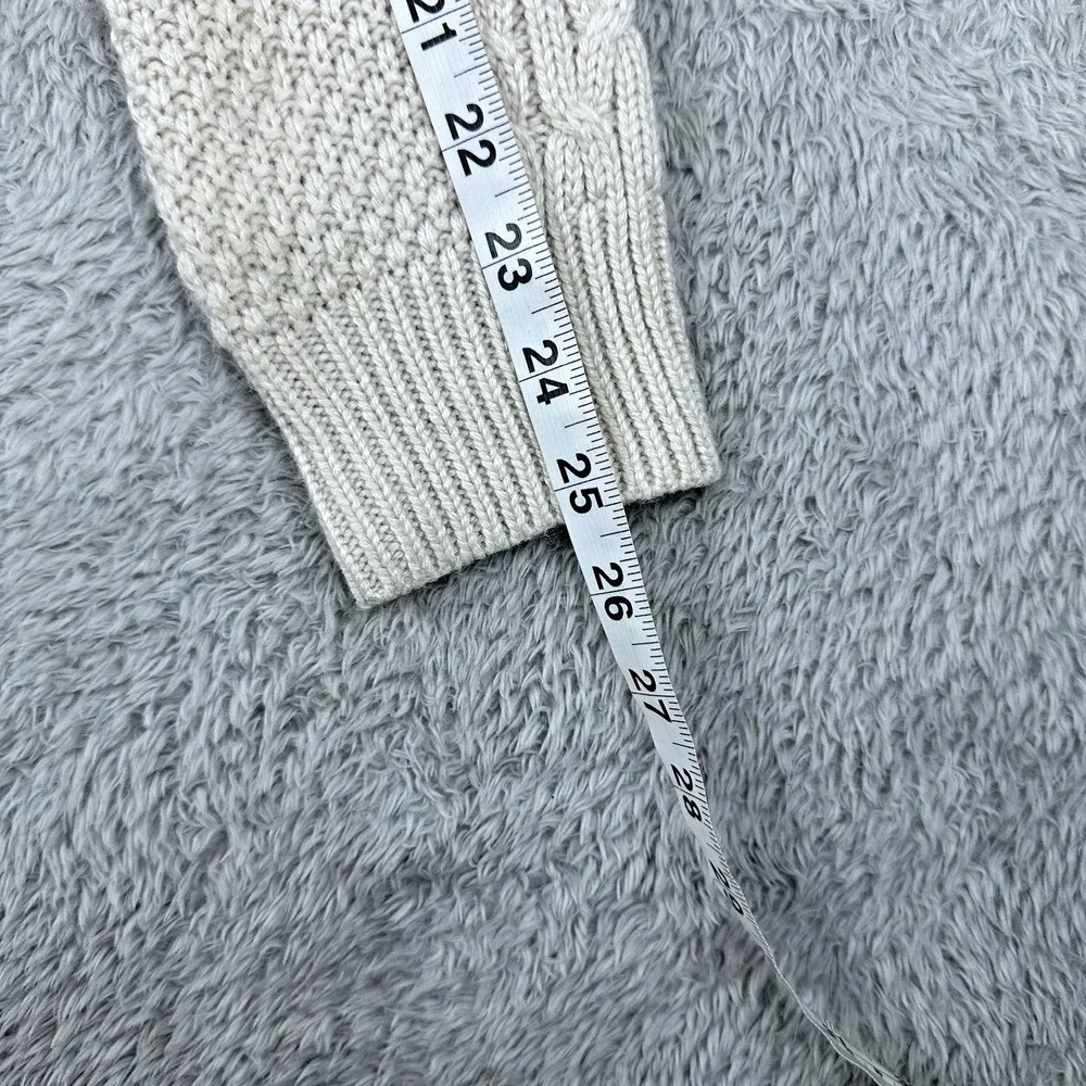 Fenn Wright Manson Cable Knit Cardigan Women's M‎ Ivory Wool Blend Elbow Patches